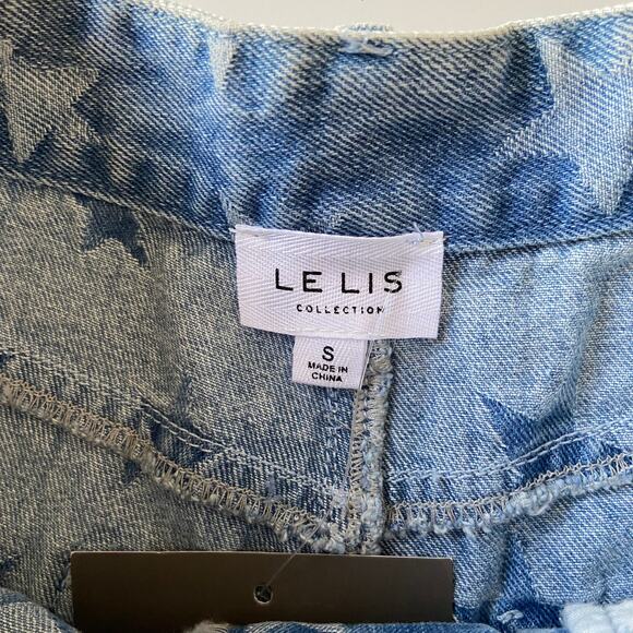 Le Lis S Distressed Star Cutoff Raw Hem High Rise Blue Denim Jean Shorts - Picture 6 of 7